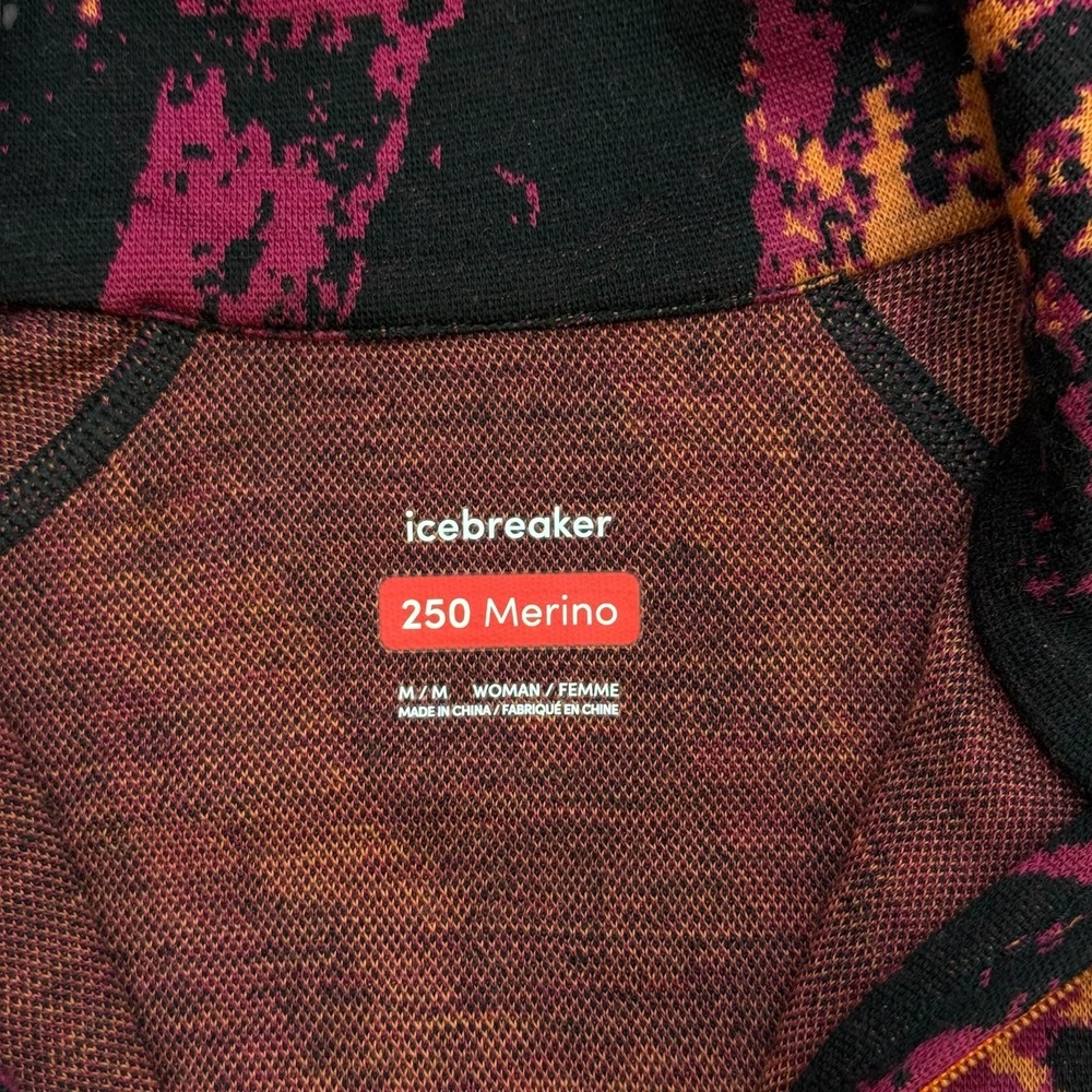 Icebreaker 250 Merino Wool Base Layer 1/4 Zip Top Pink Orange Abstract Womens M - Picture 3 of 10